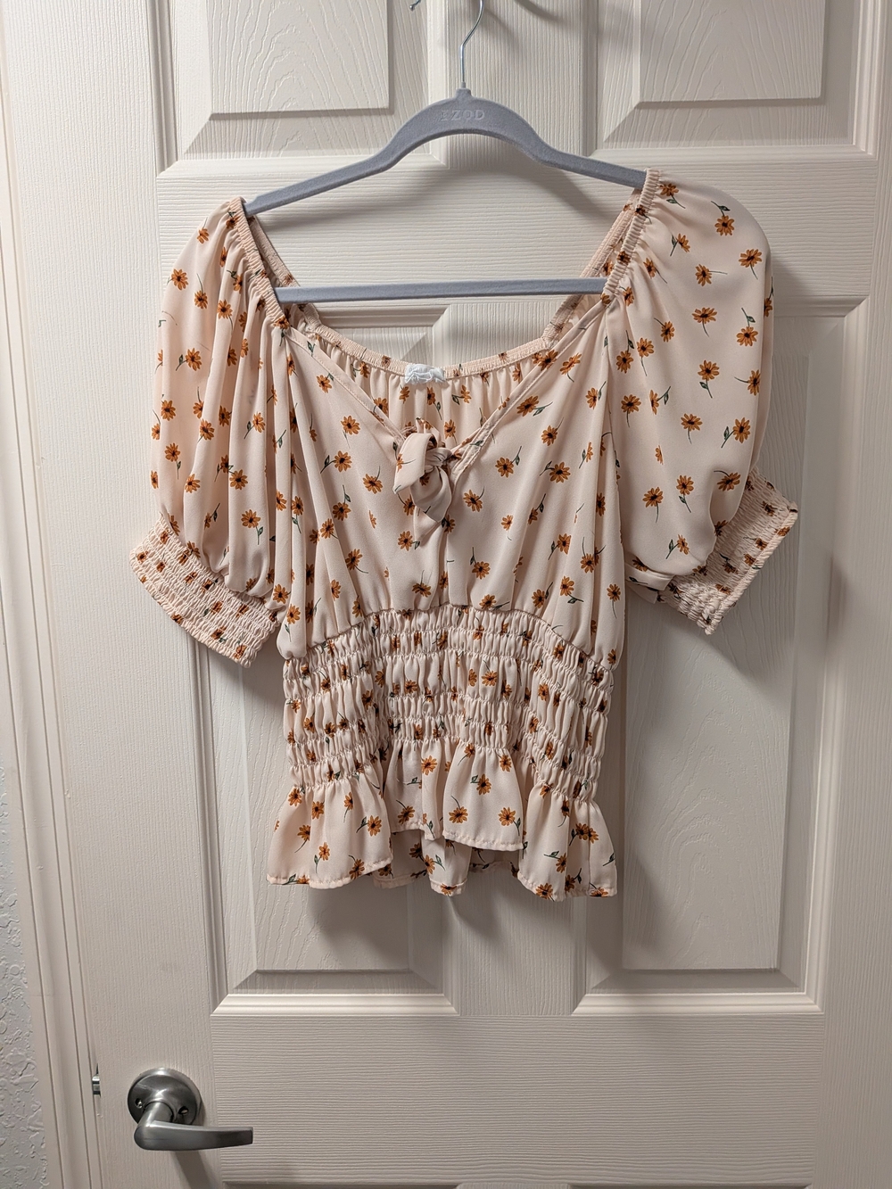 Sienna Sky Cream Peasant Top with Brown Floral Print